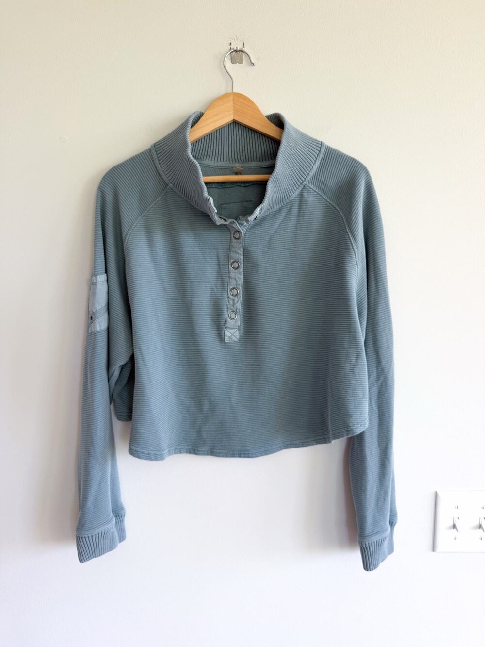 FP Movement So Fly Henley Long Sleeve Cropped Sweatshirt Blue L